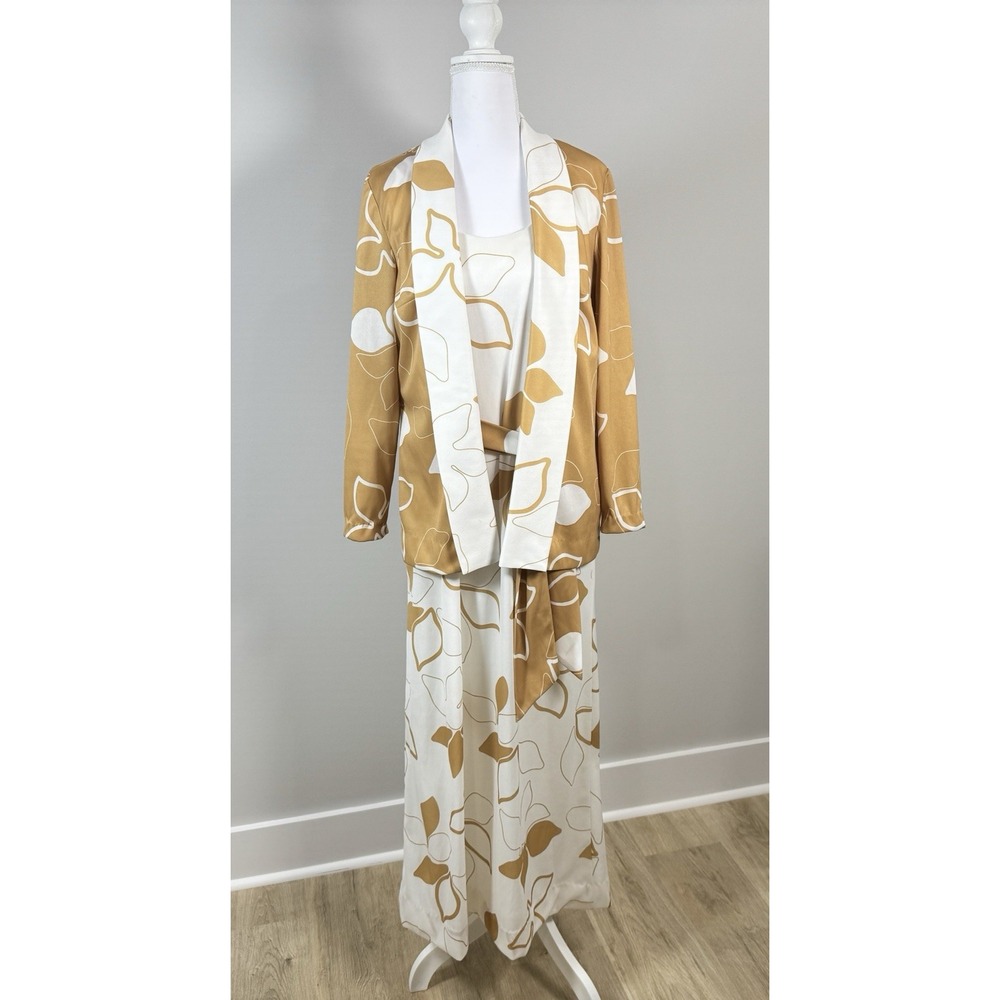Vintage R&K Knits Floral Maxi Dress Jacket 2 Piece Set Abstract Minimalist M